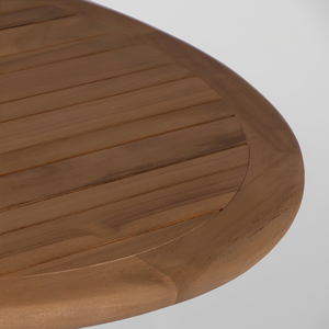 <b>Solid</b> teak <b>wood</b> dining <b>table</b> featuring a smooth finish and modern design suitable for cafes or home living areas. - Product Image 3