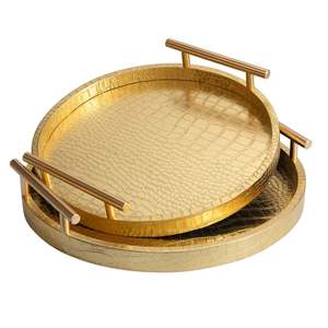 Plateaux décoratifs ronds plaqués or avec poignées, style glamour, lot de 2 - Product Image 6