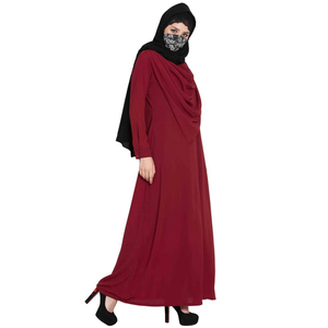 Robe Abaya longue rouge pour femme, à manches longues, col châle, coupe ample, couleur unie, en rayonne, style Moyen-Orient, pour usage quotidien - Product Image 3