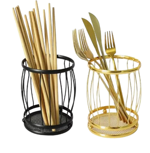 Support de rangement minimaliste en fer finition noir et or, porte-couverts multifonctionnel en métal sur pied pour la maison et la cuisine - Product Image 1