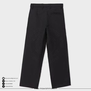 Pantalon formel plissé noir pour homme, taille haute, coupe droite, tissé, poids moyen, fermeture boutonnée, style pantalon unisexe - Product Image 2