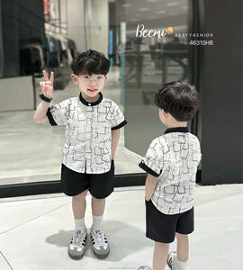 Collection de Vêtements d'Été Décontractés pour Enfants : Ensemble Haut et Short pour Bébés Garçons et Tout-Petits - Chemises et Shorts Mandarin pour Garçons - Fournisseur de Premier Plan - Product Image 3