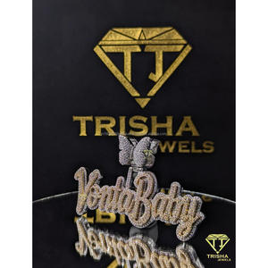 Personalized Butterfly <b>Name</b> <b>Plate</b> Pendant Vonta Baby VVS Lab Grown Diamond 925 Sterling Silver Luxury Jewelry By Trisha Jewels - Product Image 4