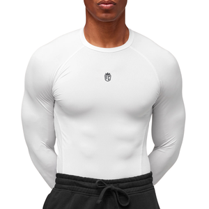 Camiseta Deportiva de Manga Larga para Hombre, Compresión, Transpirable, Blanca, para Gimnasio, Entrenamiento, Ropa Deportiva - Product Image 5