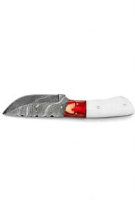 Outil utilitaire d'extérieur en acier Damas forgé sur mesure par Iron Crown Forge, manche en bois rouge et os. - Product Image 1