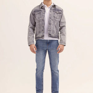Veste en jean délavé pour homme, coupe droite, simple boutonnage, col rabattu, décontractée, en coton, pour l'automne - Product Image 4