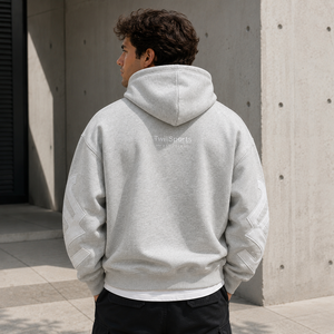 Sweat-shirt à capuche pour homme TwillSports, en coton surdimensionné, en molleton français, logo en relief, décontracté, gris automne - Product Image 3