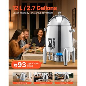 Dispenser per Bevande in Acciaio Inox da 2,7 Galloni, Erogatore di Caffè e Tè Caldo/Freddo con Bruciatore ad Alcool e Refrigerazione a Ghiaccio - Product Image 2