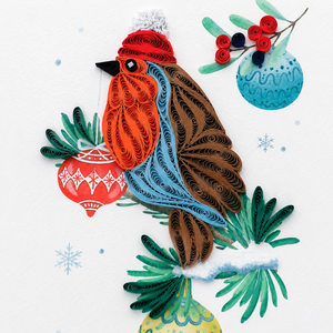 Carte de vœux de Noël personnalisée en quilling d'oiseaux avec enveloppe, vente en gros, carte 3D faite à la main, papeterie, fabricant OEM/ODM - Product Image 3