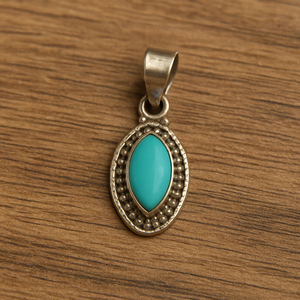 Pendentif en argent sterling 925 avec pierre précieuse turquoise naturelle de forme marquise, collier bohème de luxe fait main pour femme, or jaune, or rose - Product Image 1