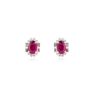 Pendientes de halo únicos con rubí y diamantes engastados con estilo Art Deco, recién llegados, para regalo del Día de San Valentín, joyería de oro blanco de 14 quilates - Product Image 1