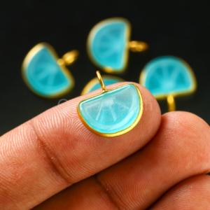 Pendentif en calcédoine bleue AAA sculptée en forme de fruit orange, bijou en vermeil d'or, breloque faite à la main, pendentif de collier, vente en gros de pierres précieuses - Product Image 5