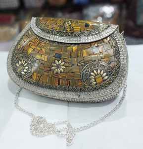 Bolso de Mano Tipo Clutch con Mosaico Hecho a Mano, Asa de Metal y Cadena para el Hombro, para Viajes, Bodas y Fiestas, Diseño Moderno y Ecológico de Lujo - Product Image 1