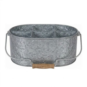 Portacubiertos Rústico de Hierro Galvanizado con 4 Compartimentos y Asa de Madera, Estilo Rústico Blanco Desgastado - Product Image 6