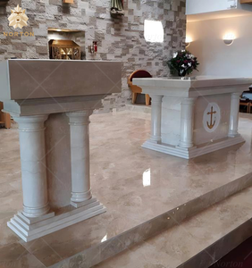 Prix pas cher grand marbre blanc sculpté à la main sainte église articles religieux autel crème pierre cathédrale Tabernacle décor Statues - Product Image 3