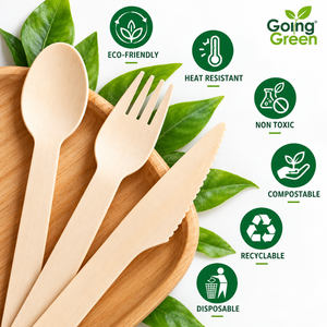 Natural Wooden Cutlery <b>Set</b> Disposable Fork Spoon Knife for Catering Party <b>Picnic</b> Foodservice - Product Image 1