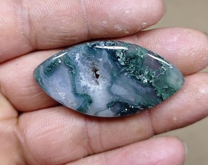 Cabochon d'agate mousse naturelle, pierre précieuse taillée en marquise, quartz vert et blanc poli, pierre lâche pour la fabrication de colliers et de bijoux - Product Image 4
