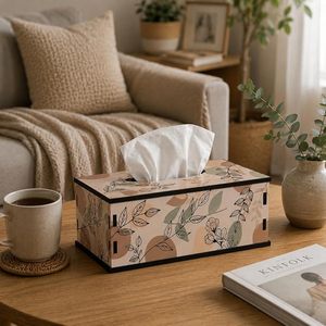 Custom Logo Floral Wooden Tissue Holder & Napkin Case with Leaf Pattern for Home Desktop Use - Product Image 4
