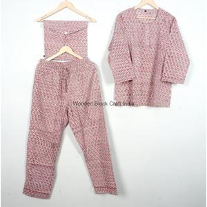 Conjunto de Pijama para Mujer, 100% Algodón, Estampado Floral a Mano, Manga Larga, Corte Holgado, Cuello Redondo, Cintura Elástica, Ropa de Dormir Informal - Product Image 6