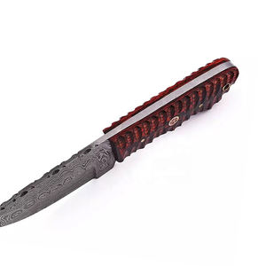 Couteau de chasse compact haut de gamme pour la survie en extérieur, en acier Damas, type Bull Cutter, couteau de cowboy avec étui en cuir - Product Image 5