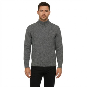 Pull tricoté à col montant pour homme, coupe ajustée décontractée, gris chiné, chaud pour l'automne et l'hiver, col semi-roulé côtelé - Product Image 1