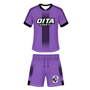 ชุดรักบี้สีม่วงดำ เสื้อเจอร์ซีย์คอกลมแขนสั้นพร้อมกางเกงขาสั้นเข้าชุด ระบายอากาศได้ดี เหมาะสำหรับการฝึกซ้อมและการเล่นกีฬา - Product Image 1