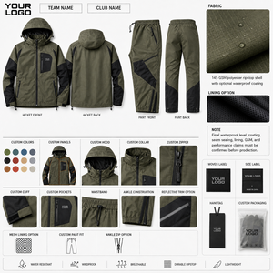 Conjunto de Chaqueta Cortavientos con Capucha, Puños Elásticos, Cordón Ajustable en el Bajo, Paneles Raglán, Logotipo Impreso Personalizado, Tela Ripstop de Poliéster, Impermeable para Otoño - Product Image 6