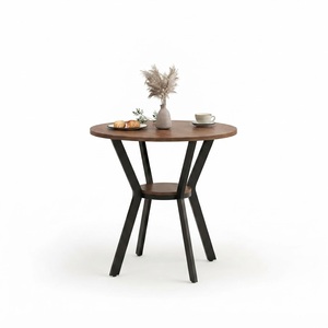 Table à manger ronde de 31,5 pouces pour 2 à 4 personnes, style farmhouse, table compacte avec rangement et pieds en métal - Product Image 1