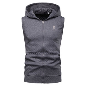 Workout Exercise Training <b>Men</b> <b>Sleeveless</b> <b>Hoodie</b> Cotton Blended Construction With Front Pocket And Hooded Style - Product Image 1