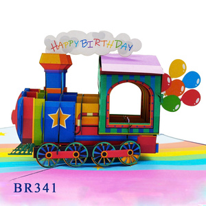 Tarjeta de Felicitación Pop-Up de Tren de Cumpleaños al Mejor Precio, Tarjeta de Felicitación de Cumpleaños, Artesanía de Papel Moderna Hecha a Mano, Tendencia Actual - Product Image 1