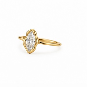 2.5CT E VS1 Abstract Bezel Setting Moval Cut Lab Grown Diamond <b>Ring</b> Modern Solitaire <b>Statement</b> <b>Ring</b> in 14K Gold Fluid Bezel Band - Product Image 2