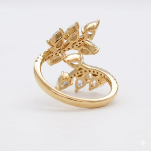Leaf Wrap Diamond <b>Ring</b> Nature Inspired Open <b>Ring</b> Pear Cluster Band <b>Adjustable</b> Bridal <b>Ring</b> in Lab Grown Diamond 14K Solid Gold - Product Image 4