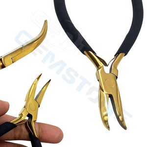 Pince professionnelle en acier inoxydable pour extensions de cheveux, dorée avec poignée noire, pointe incurvée et dents, pour micro-nano-perles, ajustement précis, 5,5 pouces - Product Image 5