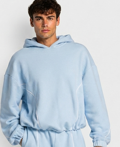 Sudadera con Capucha para Hombre OEM, Color Azul Bebé con Líneas en Contraste, Sudadera Casual Extra Grande, Sudadera con Capucha de Felpa Premium para Hombre - Product Image 2