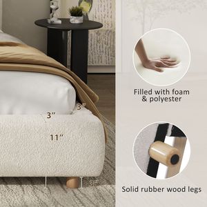 Letto King Size Imbottito con Tessuto Bouclé, Design Curvo, Testiera Spessa, Gambe in Legno Massello, Bianco - Product Image 4