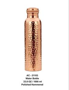 Botella de Cobre Puro Grabada a Mano con Cuerpo Curvo Liso para una Bebida Saludable - Product Image 1