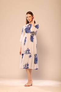 Fashion Women White Floral Printed Maxi Dress with <b>Three</b> Quater Sleeves Evening Dress for Daily Wear for Export Selling Price - Product Image 4