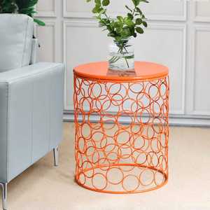 Mesa auxiliar de alambre metálico con acabado naranja, soporte para plantas de café, sofá para sala de estar, muebles para el hogar, escritorio de oficina redondo decorativo moderno para interiores - Product Image 6