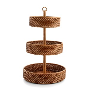 3 tiered stand for storing fruit & decor handmade <b>storage</b> <b>rack</b> natural rattan basket shelf - Product Image 1