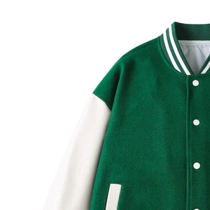 OEM Varsity <b>Jacket</b> 80 Wool 20 Polyester <b>Real</b> <b>Leather</b> Sleeve Europe Fashion Market Sustainable Wool Blend Varsity <b>Jacket</b> - Product Image 2