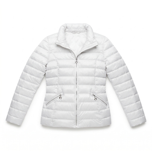 <b>Women's</b> <b>White</b> Quilted Puffer <b>Jacket</b> Stand Collar Zip Up Winter Coat - Product Image 1