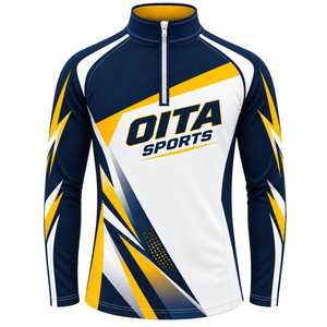 เสื้อแจ็คเก็ตสปอร์ตสีกรมท่า เหลือง ขาว แบบซิป ¼  แขนยาว สำหรับฝึกซ้อมกีฬา  ออกแบบได้ตามต้องการสำหรับทีม  สำหรับวิ่งออกกำลังกาย เพิ่มประสิทธิภาพการเล่น - Product Image 1
