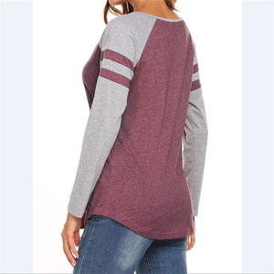T-shirt pour femmes, vêtements d'été, t-shirts multicolores en coton à manches longues, t-shirts décontractés pour femmes, col rond, t-shirt patchwork - Product Image 3