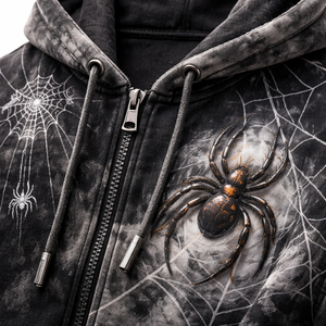 Wholesale Custom Heavyweight Winter Embroidered Spider <b>Zip</b>-<b>Up</b> Hoodie for Men-OEM Solutions Direct From Factory - Product Image 4