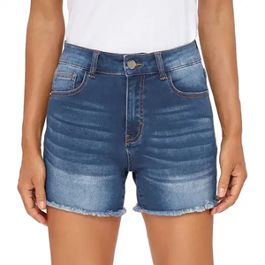 Shorts de mezclilla de algodón de moda para mujer, pantalones cortos de mezclilla de cintura alta para verano, shorts de mezclilla con dobladillo deshilachado para mujer - Product Image 3