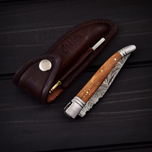 Couteau pliant à lame droite en acier Damas fait main, manche en bois, OEM, EDC, pour le camping, la survie, la chasse, vente en gros aux États-Unis et en Europe - Product Image 2