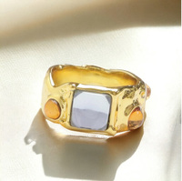 Bague irrégulière en or massif avec pierres précieuses colorées Summer Maximalist Thick Molten Band Y2K Waterproof Baroque Style