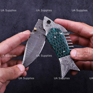 Handmade <b>Fish</b> Folding <b>Knife</b> Damascus Steel Pine Cone Handle Outdoor Survival Custom EDC OEM ODM Wholesale Manufacturer Drop - Product Image 4