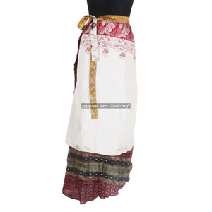 Sari indien ethnique de créateur, double couche réversible, jupe longue enveloppante en soie magique à 2 couches - Product Image 2