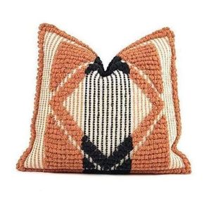 Hot Sale Geometric Tufted Throw <b>Pillow</b> Square Bohemian Style Orange Cream <b>Black</b> Textile Decorative Cushion at Wholesale Price - Product Image 1